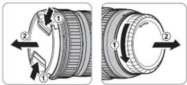 Technical diagram showing two mechanical components with numbered parts and directional arrows indicating rotation or assembly.