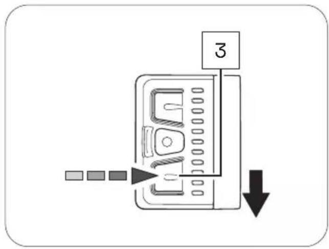 Diagram showing a device with labeled parts and directional arrows, likely illustrating a process or control mechanism.