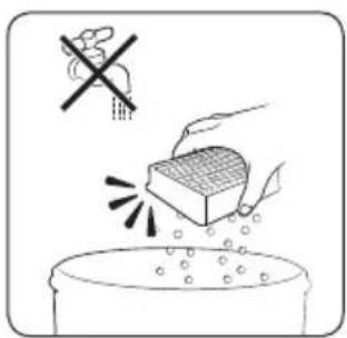 Safety warning illustration showing a hand using a tool to mark a surface defect, with a crossed-out 'No' symbol above.