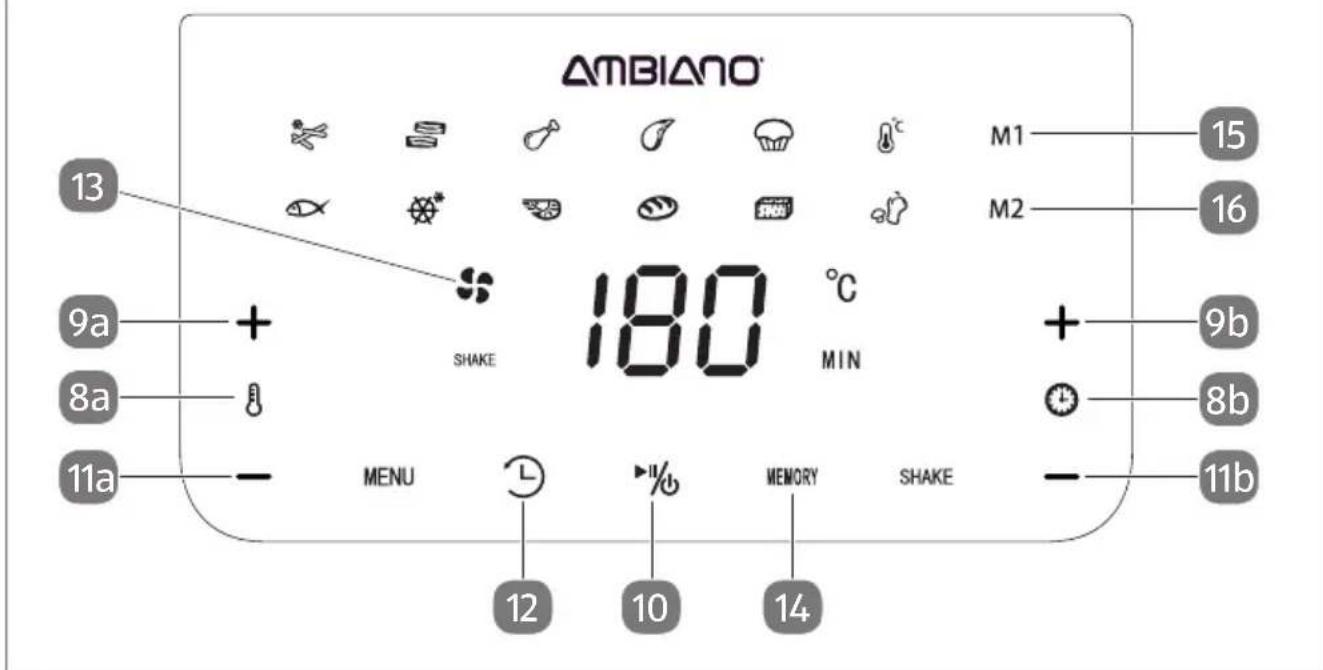 Ambiano GT-AF-08-CH - Benutzen Sie die Start-Verzögerungsfunktion 12 nicht, wenn Sie leicht verderbliche Lebensmittelten (z. B. Fleisch oder Fisch). - 1