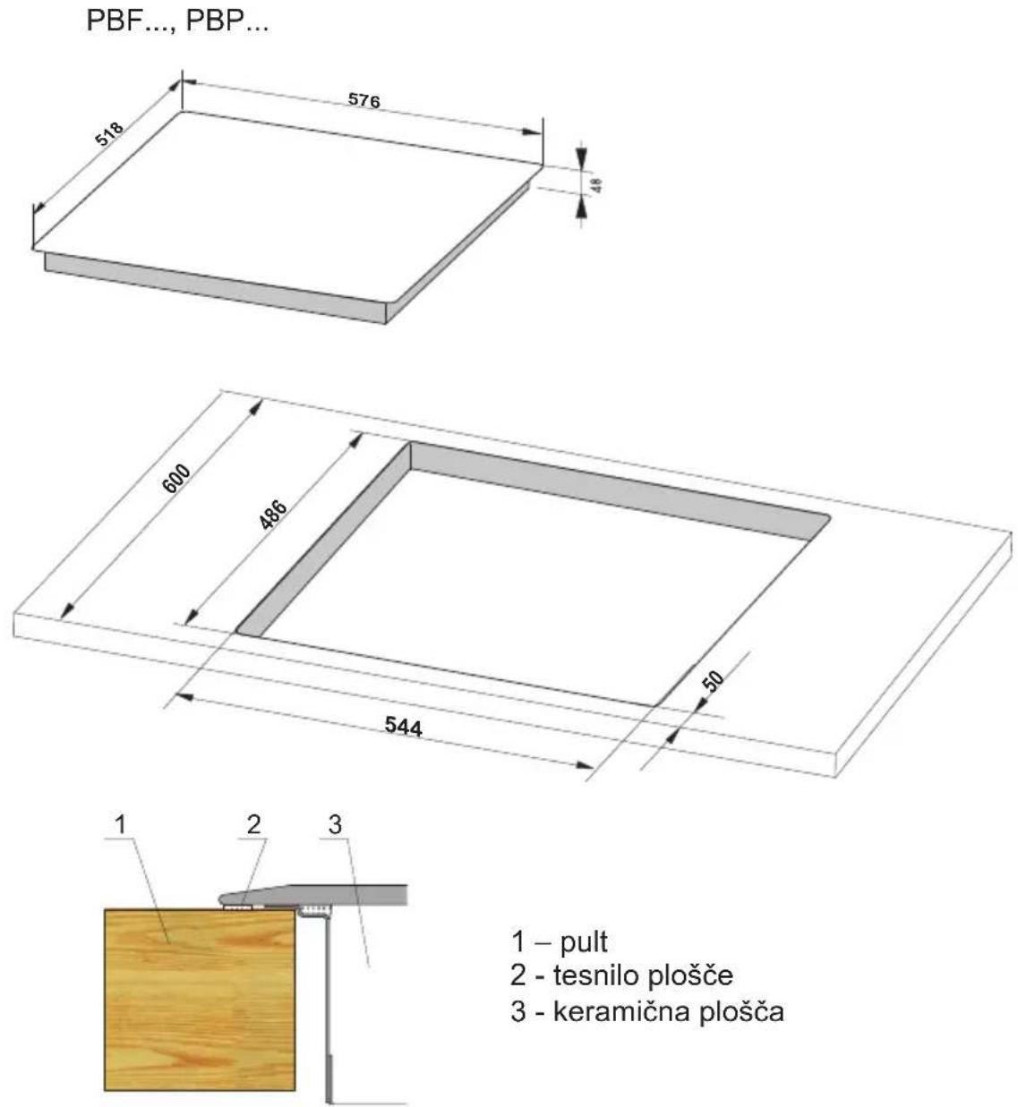AMICA EC 744 100 E - Inštalacija v kuhinjskem pultu PB\*4V\*0... - 1