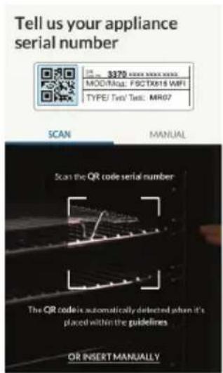 Tell us your appliance serial number 3370 MOD/Map: PBC TX618 WPI TYPE/ Test/ Test: MR07 SCAN MANUAL Scan the QR code serial number The QR code is automatically detected when it's placed within the guidelines OR INSERT MANUALLY