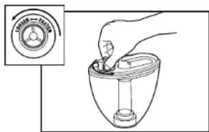 Diagram showing a hand pouring liquid into a container with a circular gauge label above it