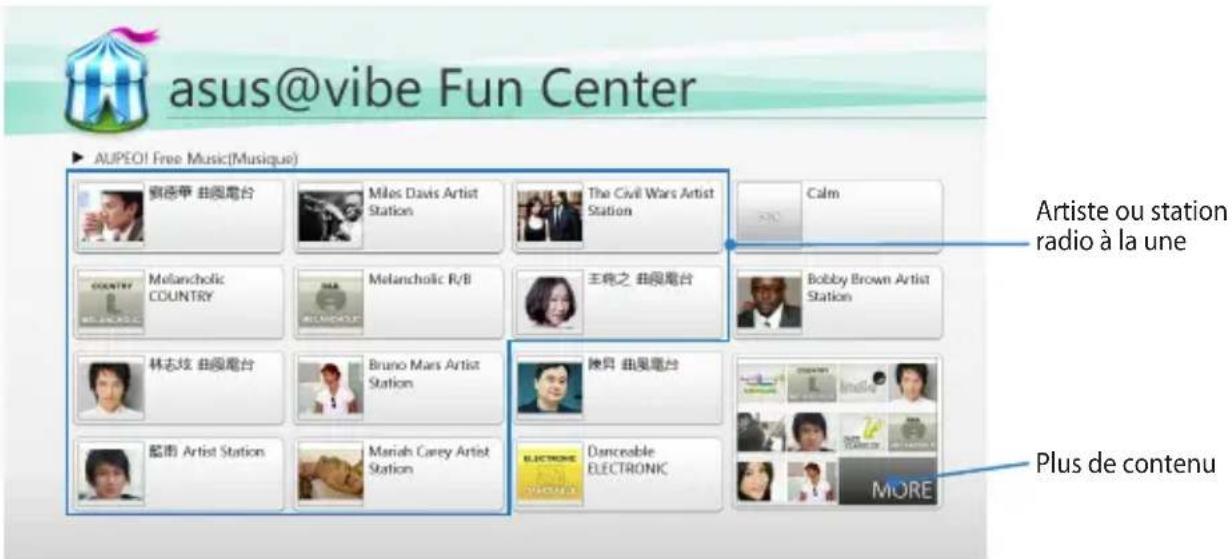 asus@vibe Fun Center ▶ AUPEO! Free Music(Musique) artiste ou station radio à la une plus de contenu
