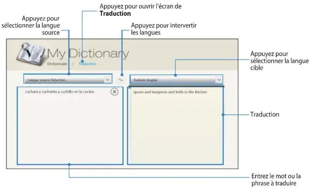 Appuyez pour ouvrir l'écran de Traduction Appuyez pour sélectionner la langue source Appuyez pour intervertir les langues My Dictionary Dictionnaire | Traduction Language source Detection... Traduire Anglais cuchara y cucharita y cuchillo en la cocina spoon and teaspoon and knife in the kitchen Appuyez pour sélectionner la langue cible Traduction Entrez le mot ou la phrase à traduire