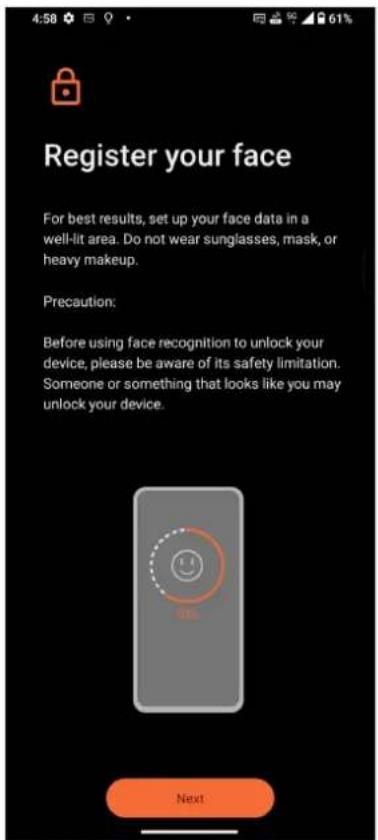 ASUS ROG Phone 7 Ultimate - Configurer le déverrouillage par reconnaissance faciale à partir du menu des paramètres - 4