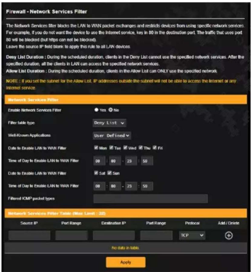 ASUS TUF Gaming AX4200 - Filtrage de services réseau - 1