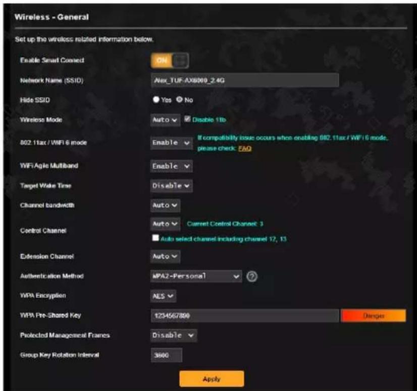 ASUS TUF Gaming AX4200 - - Depuis l'écran de configuration "WiFi" (Paramètres avancés) - 1