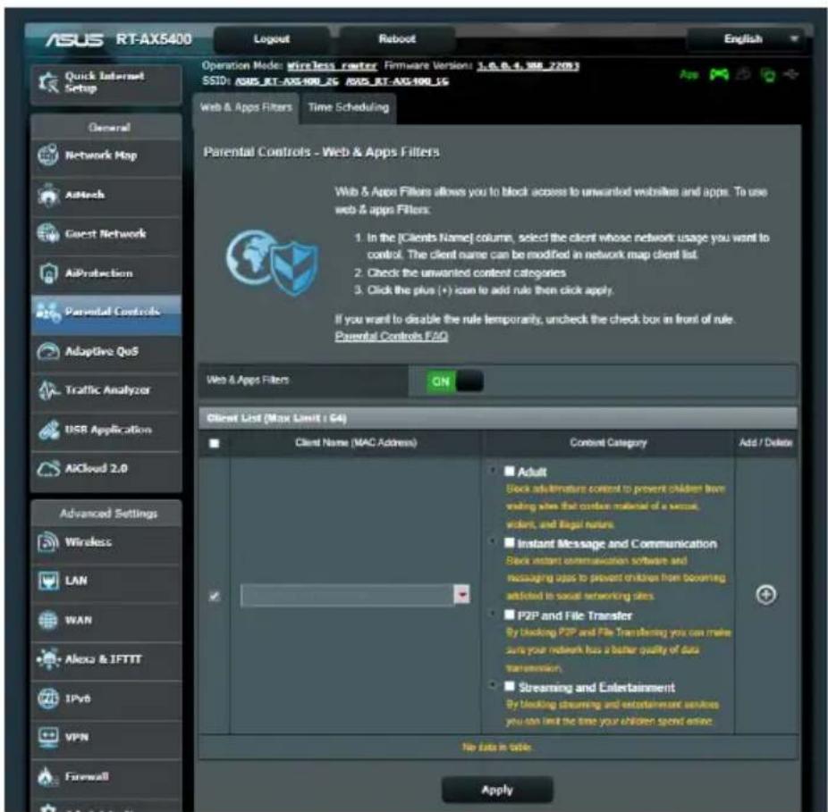 ASUS RT-AX5400 - Filtrage de sites et d'applications - 1