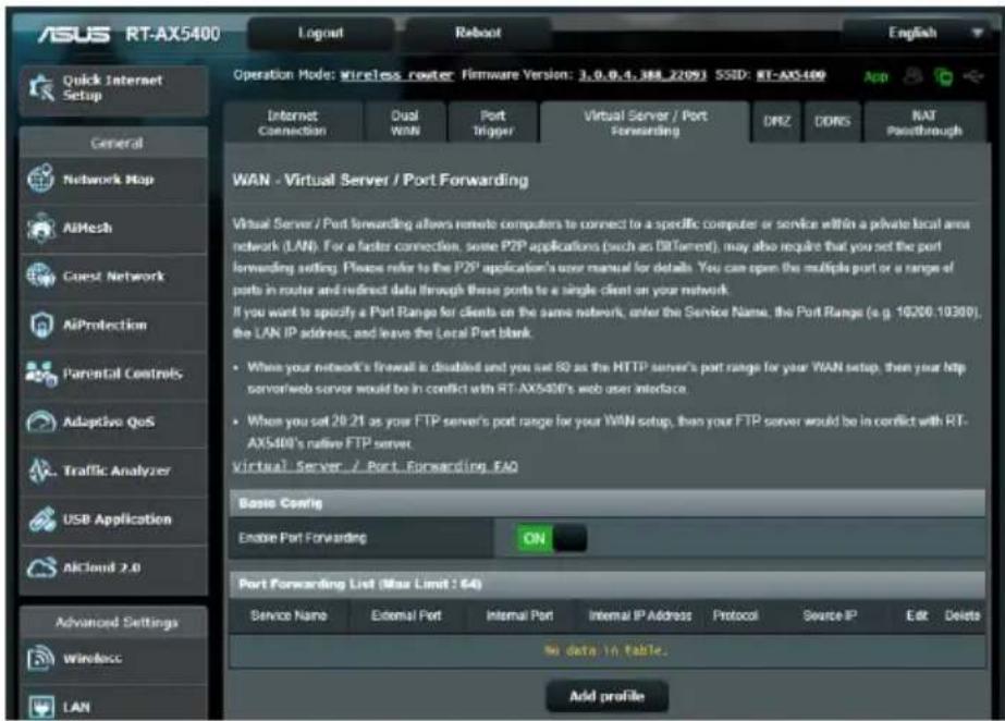 ASUS RT-AX5400 - Serveur virtuel et redirection de port - 1