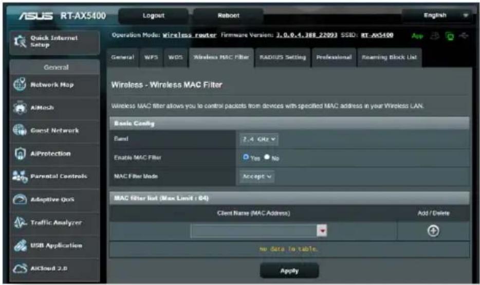ASUS RT-AX5400 - Filtrage d'adresses MAC - 1