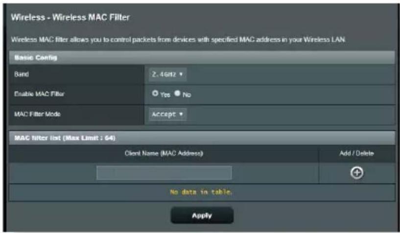 ASUS RT-AX57 - Filtrage d'adresses MAC - 1