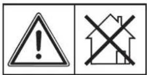 Warning sign with exclamation mark and crossed-out house symbol