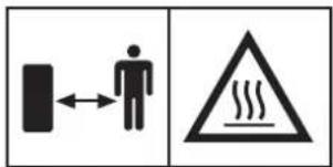 Safety warning sign showing a person moving a door with bidirectional arrow and a warning triangle indicating 'wrought' symbol.
