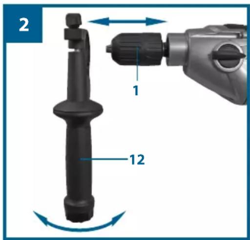 Workzone WZSB 1103 - Monter/régler la poignée supplémentaire (fig. 2-3/pos. 12) - 1