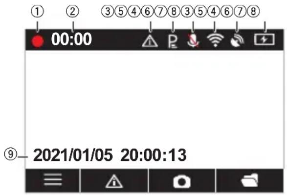 PIONEER VREC-170RS - Visualización de la pantalla de grabación - 1