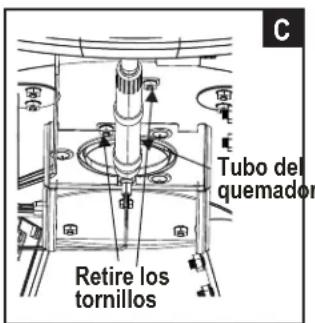 CHAR BROIL Patio Bistro 240 15601900 - MUY IMPORTANTE: El tubo del quemador se debe volver a conectar en la abertura de la válvula. Vea la ilustración F. - 3