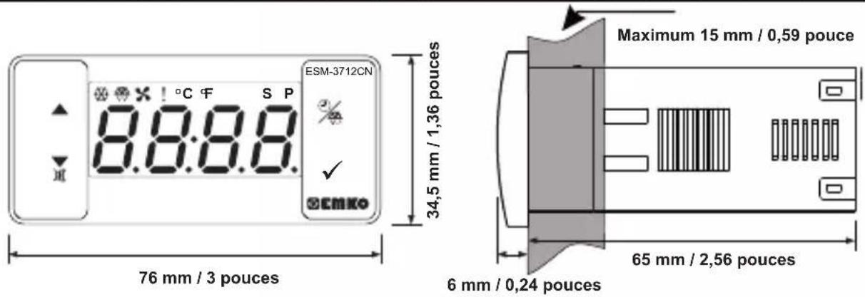 Emko ESM-3712-CN - Vue de face et dimensions du régulateur de refroidissement ESM-3712-CN - 1