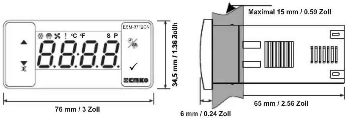 Emko ESM-3712-CN - Vorderansicht und Abmessungen des ESM-3712-CN Kuhlregelung - 1