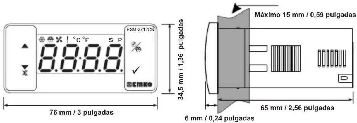 Emko ESM-3712-CN - Vista frontal y dimensiones del Controlador de refrigeracion ESM-3712-CN - 1