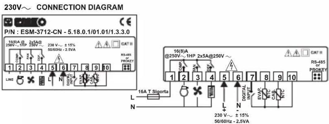 Emko ESM-3712-CN - Device Label and Connection Diagram - 1