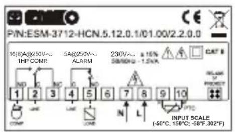 Emko ESM-3712-HCN - Device Label and Connection Diagram - 1