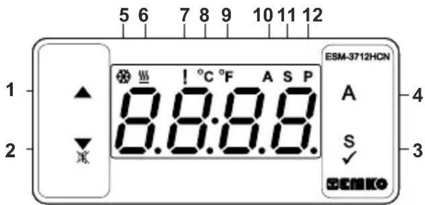 Emko ESM-3712-HCN - Definición del panel frontal y acceso a los menús - 1