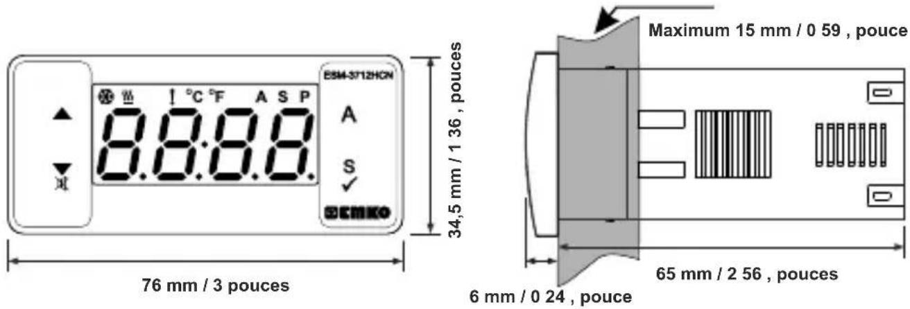 Emko ESM-3712-HCN - Vue de face et dimensions du régulateur de température ESM-3712-HCN - 1