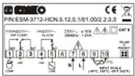 Emko ESM-3712-HCN - Gerätebeschriftung und Anschlussplan - 1