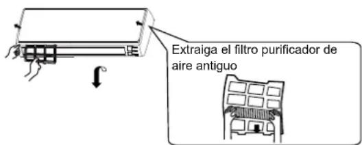 Extraiga el filtro purificador de aire antiguo
