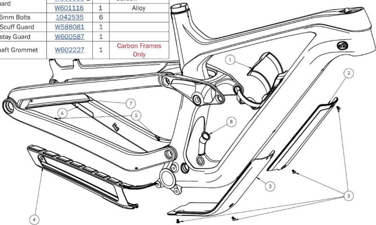 Board W601116 1 Alloy Smm Bolts 1042535 6 Scuff Guard W588081 1 stay Guard W600587 1 Raft Grommet W602227 1 Carbon Frames Only ① ② ③ ④ ⑤ ⑥ ⑦ ⑧
