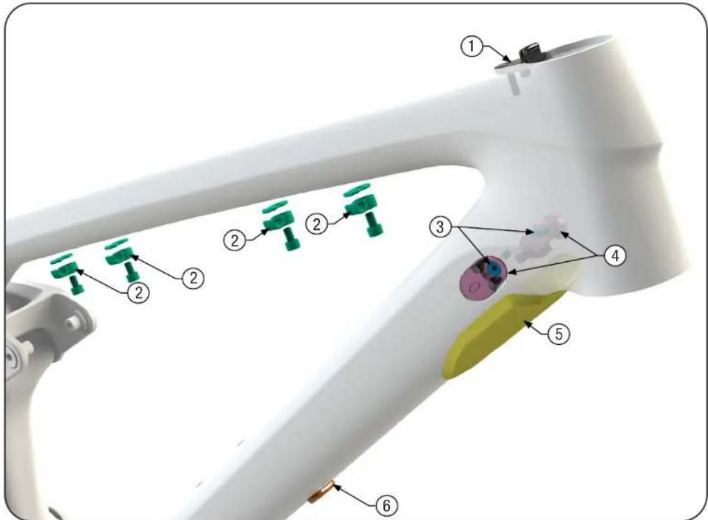 Diagram of a wind turbine blade assembly with numbered components and labeled parts