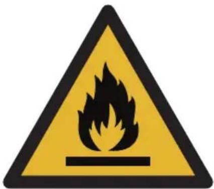 Warning sign depicting a flame symbol in yellow and black, indicating hazard or hazard status.