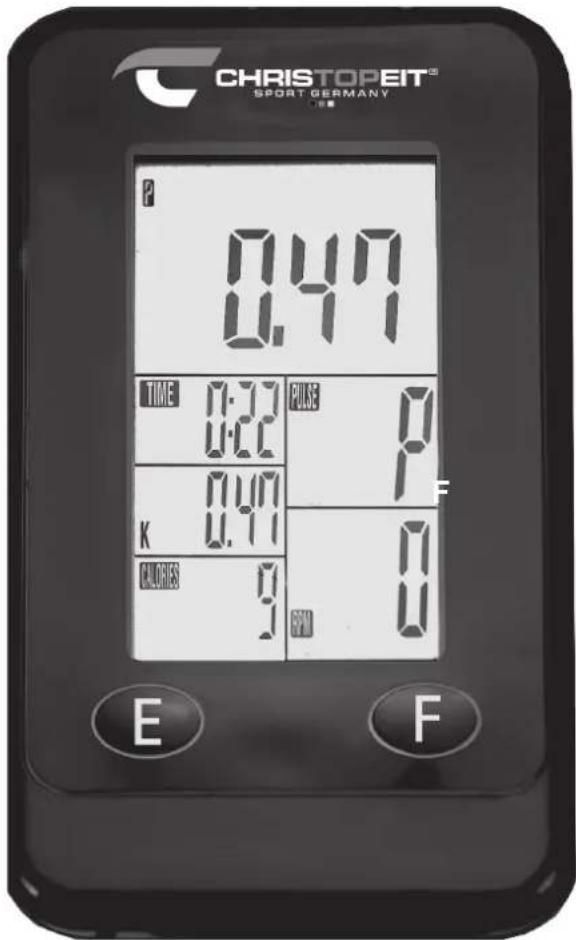 CHRISTOPEIT® SPORT GERMANY 0.47 PULSE TIME 0.37 P 0.21 0 0.47 K 0.47 CALORIES 9 FPDM 0 E F