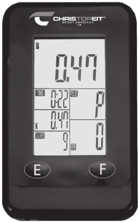 CHRISTOPEIT® SPORT GERMANY 0.47 0.47 TIME 0:21 PULSE P 0:21 0.47 K 0.47 0.47 MULGERS 9 80PM E F