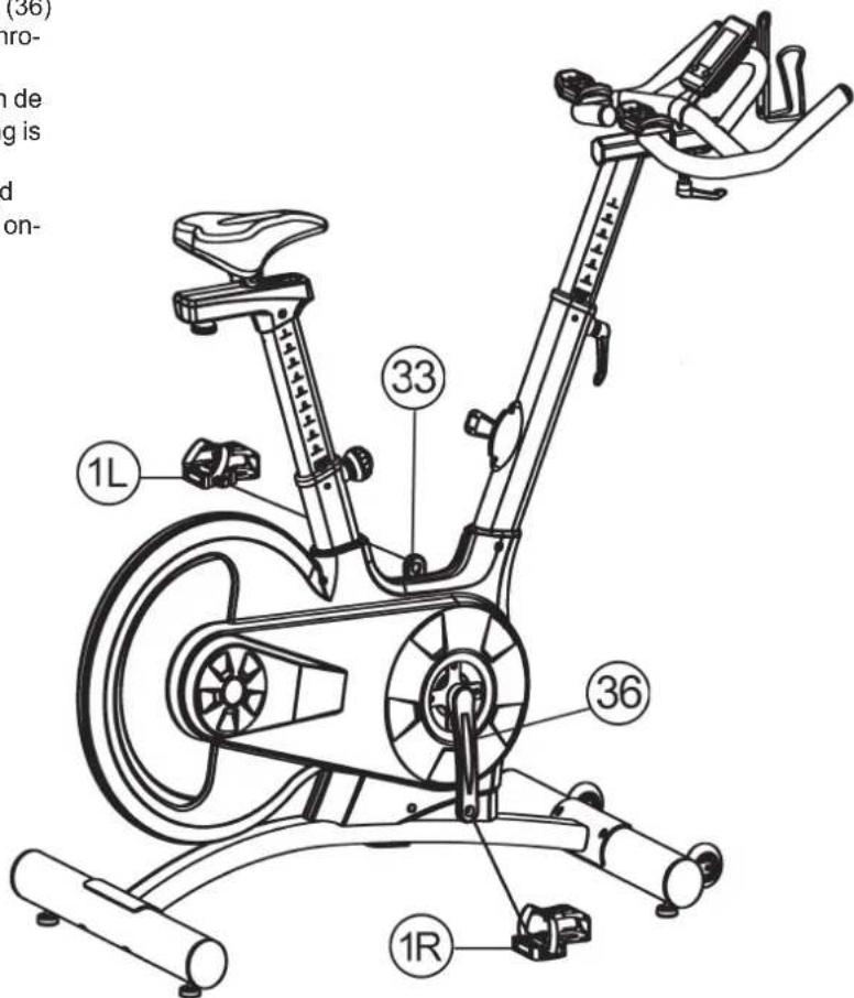 Christopeit XL 2000 - Montage van de pedalen (1L+1R) aan het pedalarmen (33+36). - 1