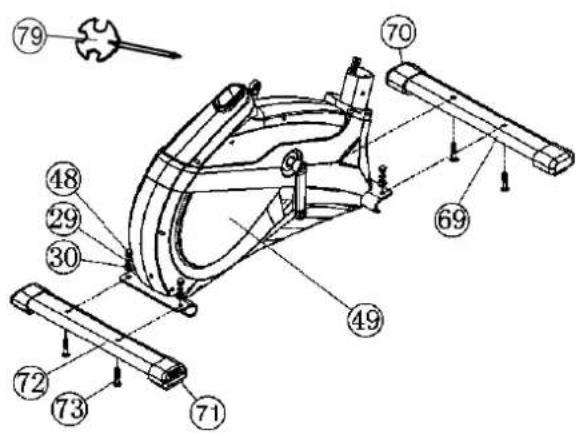 Christopeit AX 2000 - Montage du tube support de guidon (21) sur le cadre de base (49). - 1