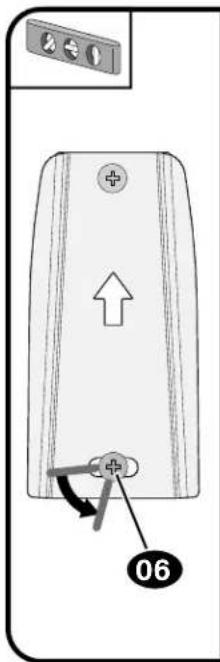 Diagram of a device rear panel with labeled components and directional arrows, marked as 06