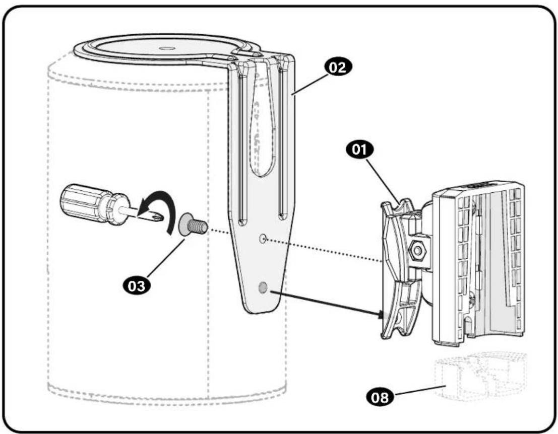 Technical diagram of a mechanical device with labeled parts and directional arrows indicating motion or assembly.