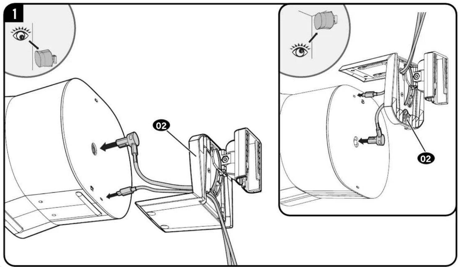 Technical diagram showing eye detection system with labeled components and zoomed-in views