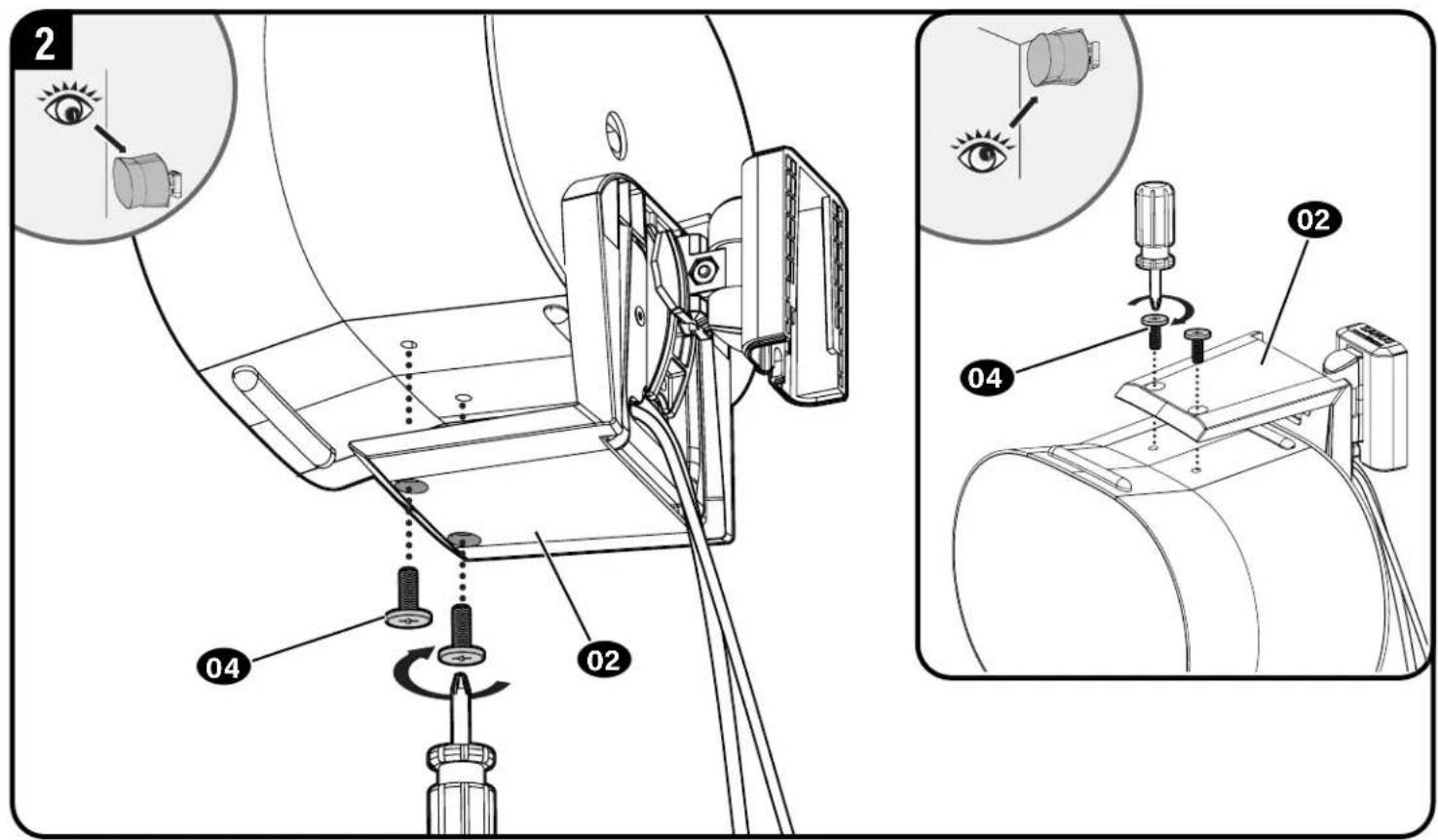 Technical diagram showing mechanical assembly with labeled parts and eye control instructions