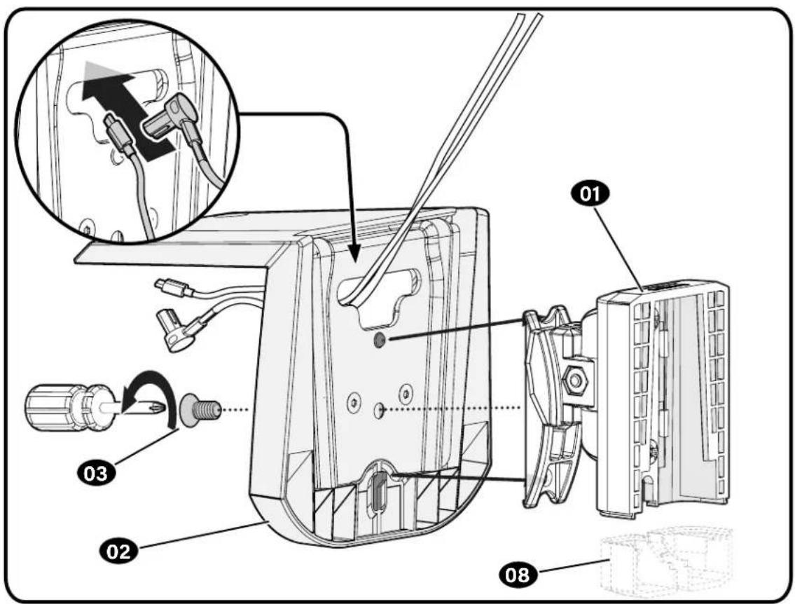 Technical diagram of a device assembly with labeled parts and an inset showing a close-up of a mechanical component.