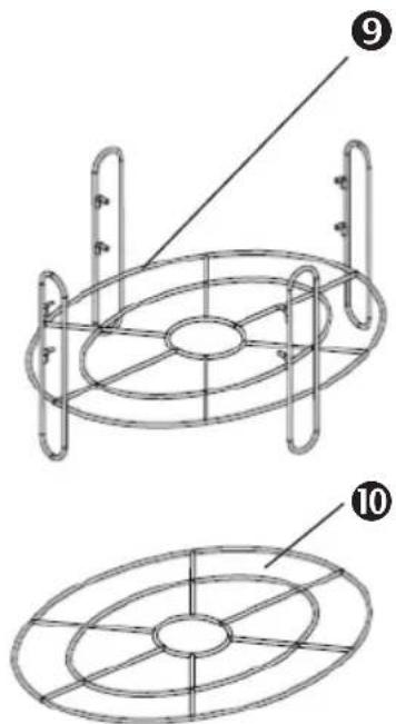 Technical diagram showing two views of a circular mechanical component with labeled parts 9 and 10