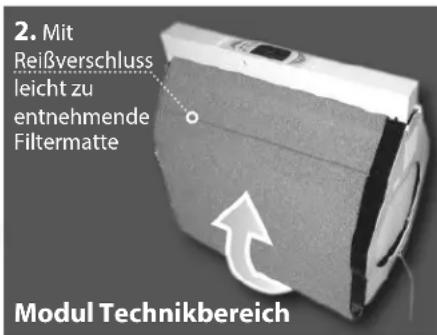 2. Mit Reißverschluss leicht zu entnehmende Filtermatte Modul Technikbereich
