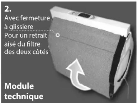 2. Avec fermeture à glissiere Pour un retrait aisé du filtre des deux côtés Module technique