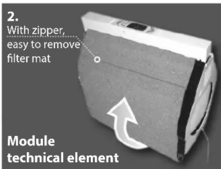 2. With zipper, easy to remove filter mat Module technical element