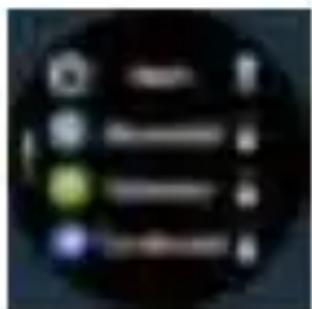 Cropped image showing a dark circular button with five colored icons and vertical lines, likely from a UI or interface.
