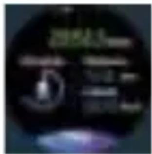 Circular digital display with Chinese text and a small icon, likely from a presentation or app interface.