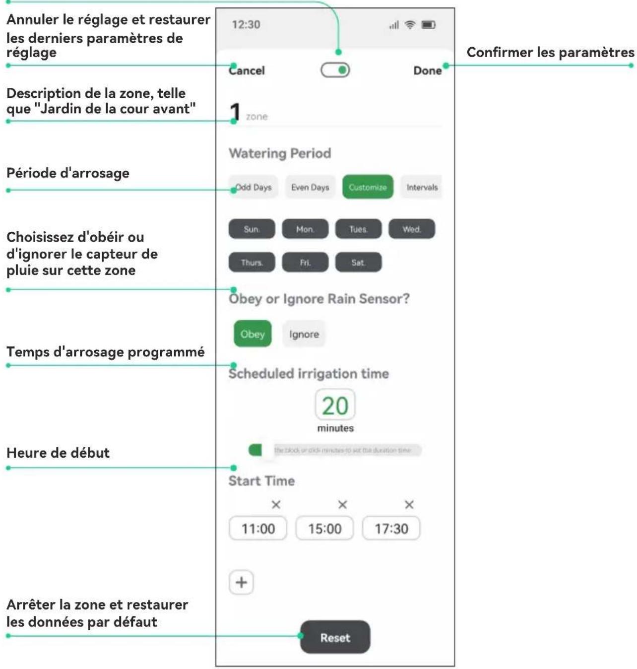 HIOAZO HO-SC-8W - Interface des paramètres d'irrigation programmés - 1