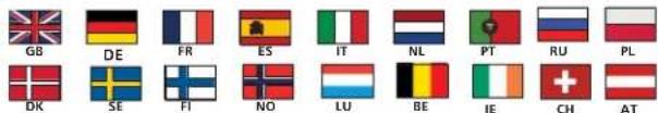 GB DE FR ES IT NL PT RU PL DK SE FI NO LU BE IE CH AT